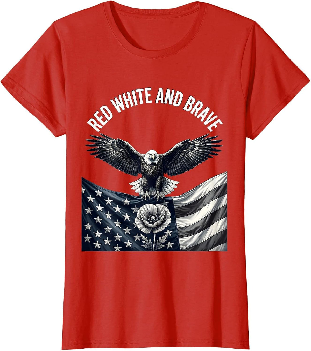 Red White and Brave Memorial Day Patriotic Design T-Shirt - Red
