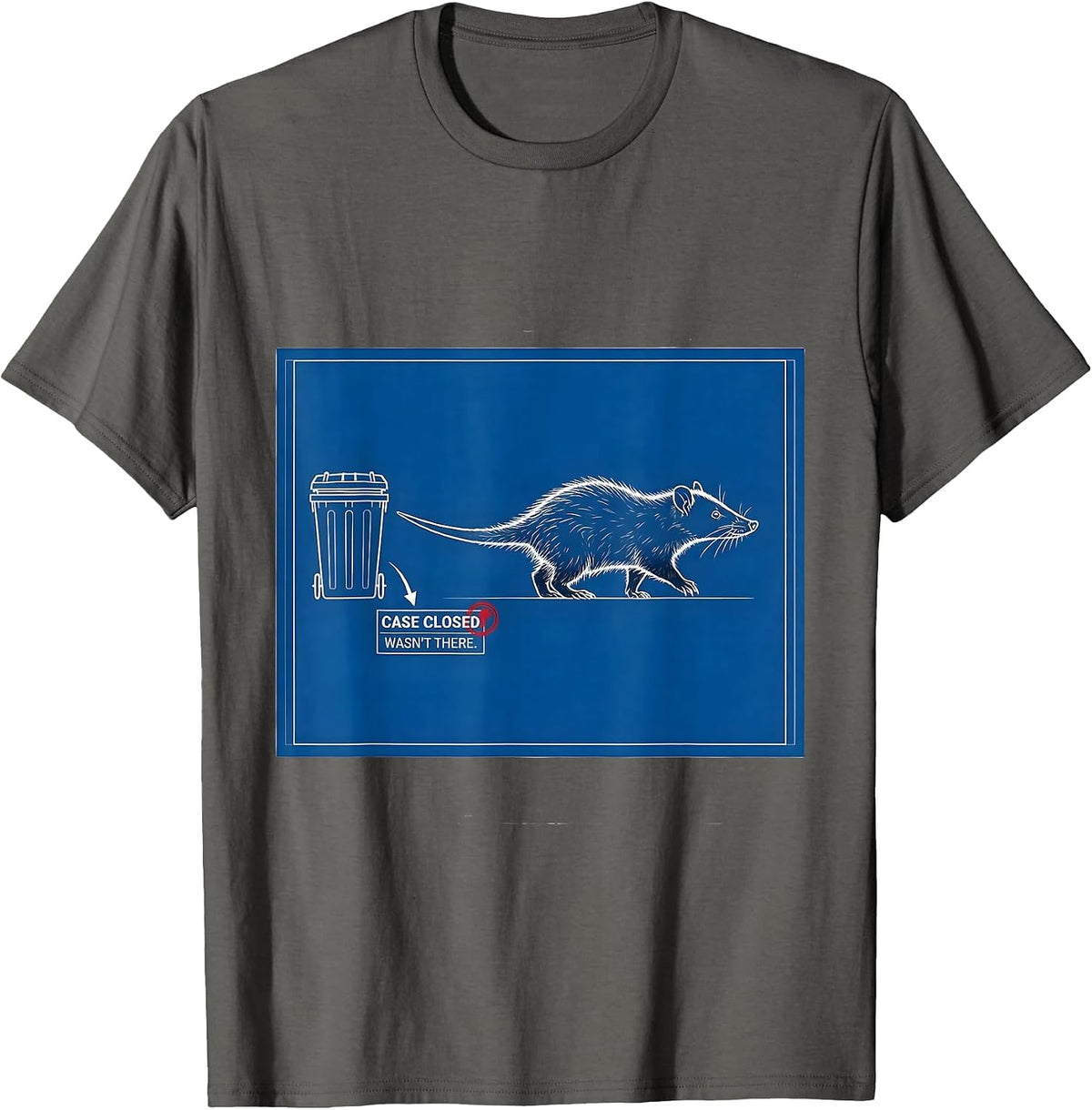 Men's Case Closed Wasn't There Technical Blueprint Opossum Meme T-Shirt - Asphalt Grey
