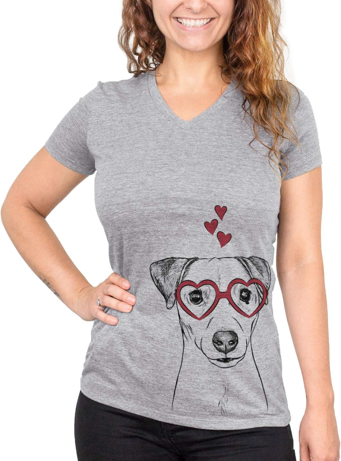 Valentine Ally the Jack Russell Terrier Dog Triblend T-Shirt - Grey V-neck