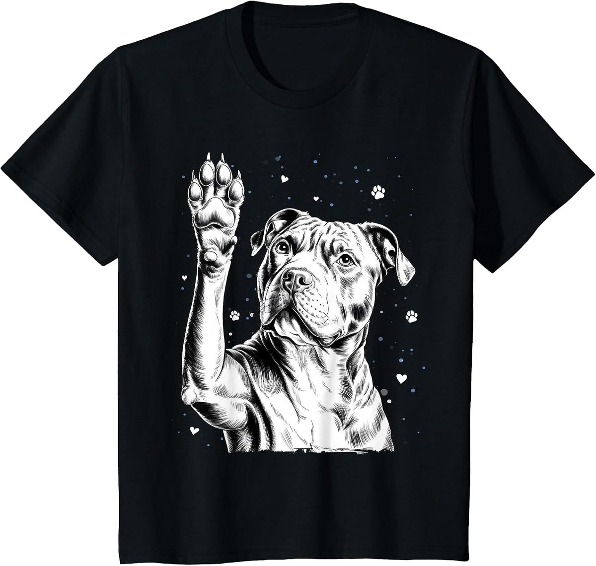 Cute Staffordshire Bull Terrier Staffy Dog Paw Design T-Shirt - Black