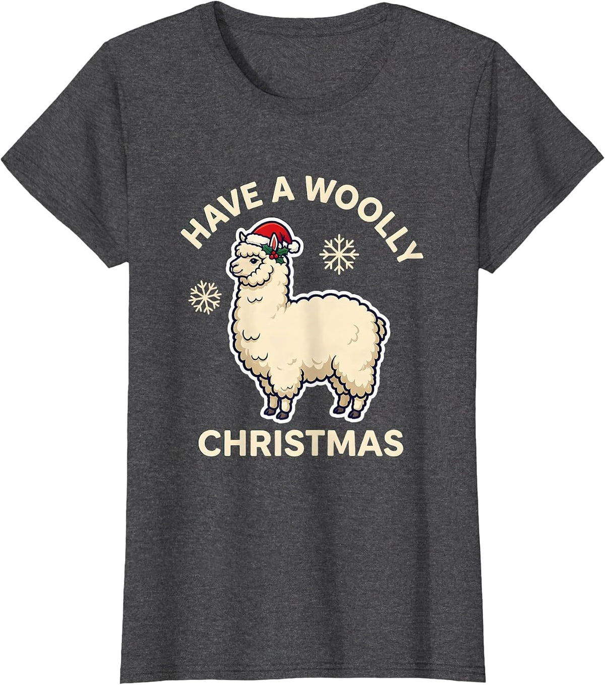 Women's Have A Woolly Christmas Funny Llama Fleece Navidad Ugly T-Shirt - Dark Heather Grey