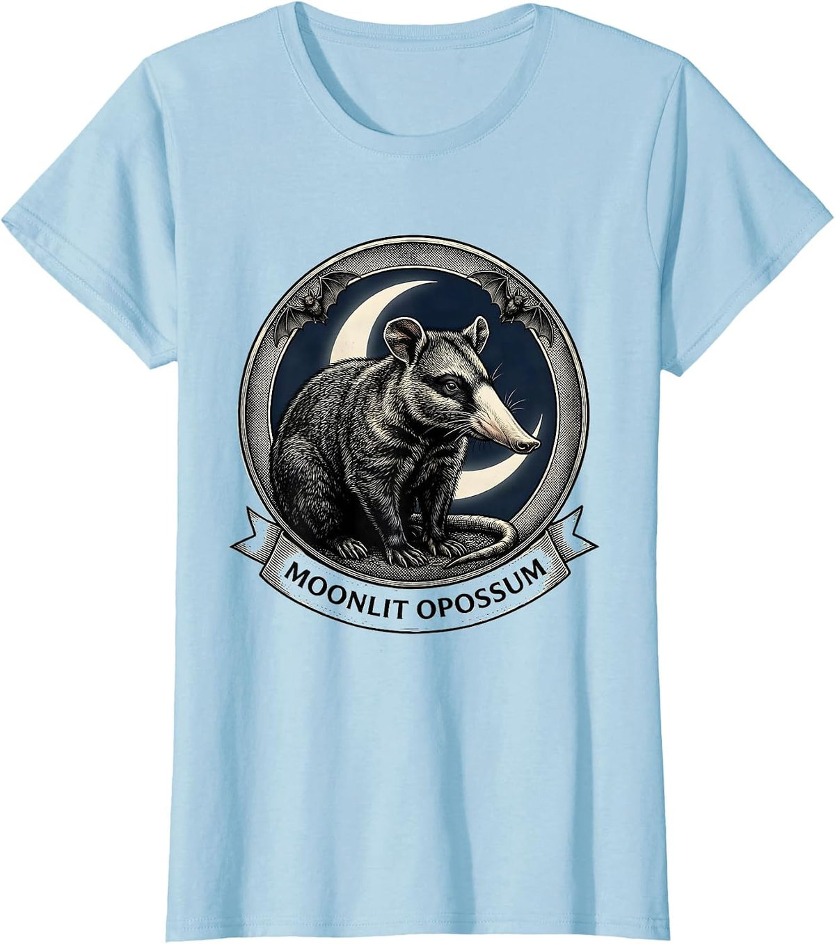 Women's Moonlit Opossum Vintage Gothic Halloween Spooky Moon Novelty T-Shirt - Baby Blue
