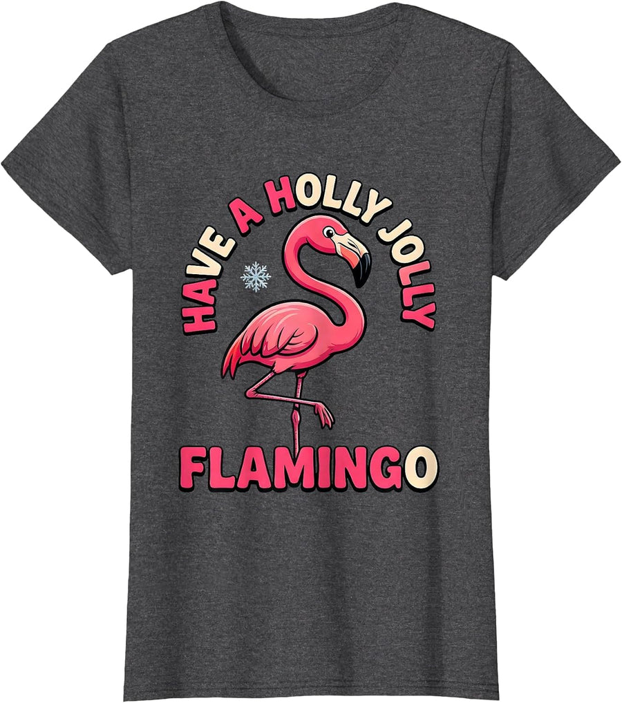 Women's Have a Holly Jolly Flamingo Funny Flamingo Lover Christmas T-Shirt - Dark Heather Grey