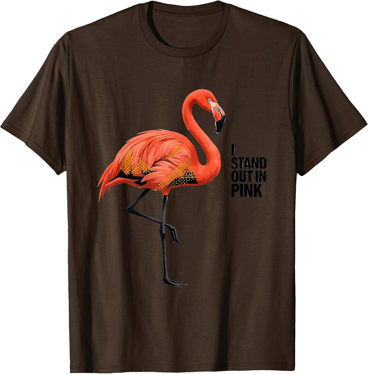I Stand Out In Pink Midcentury Modern Flamingo Lover Humor T-Shirt - Brown