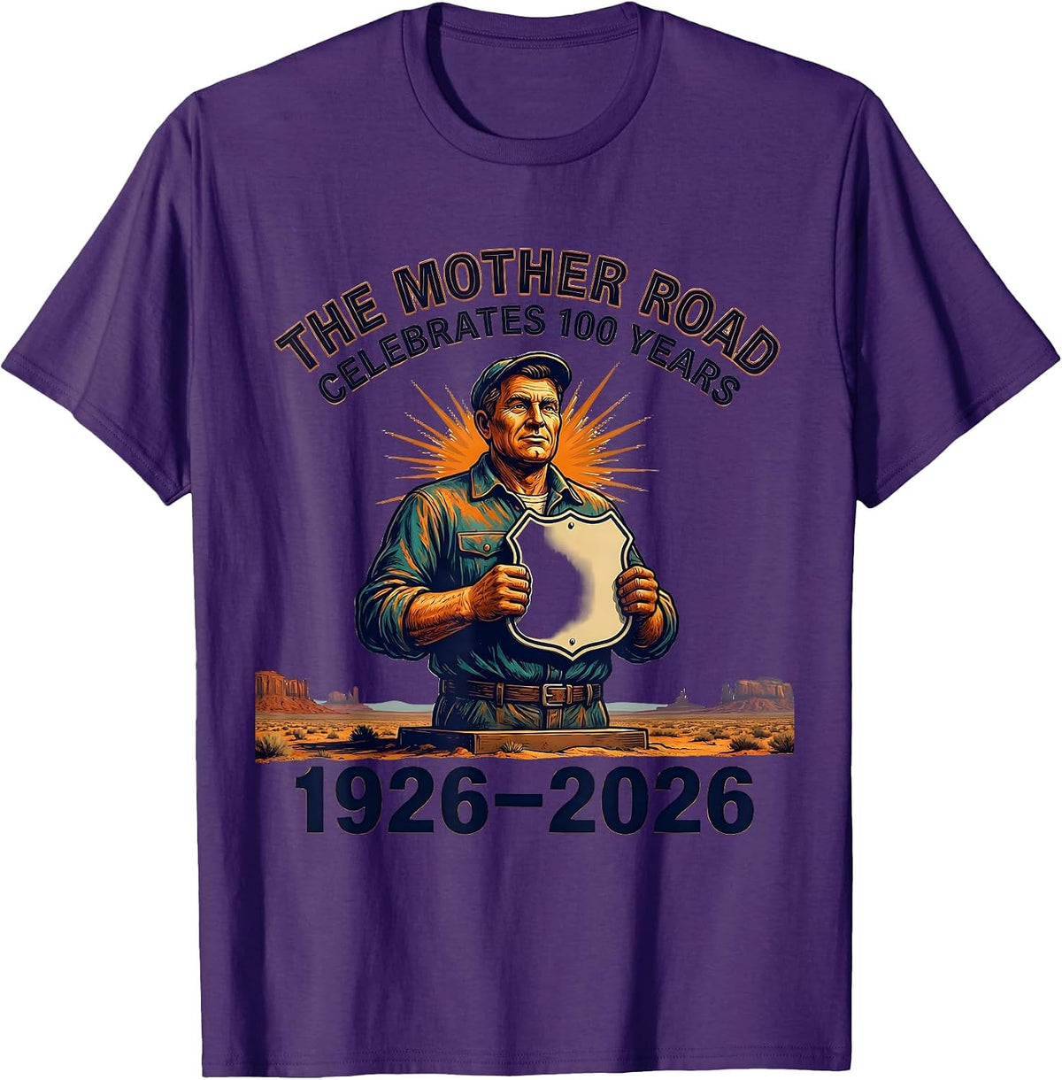 The Mother Road Celebrates 100 Years 1926-2026 Vintage T-Shirt - Purple