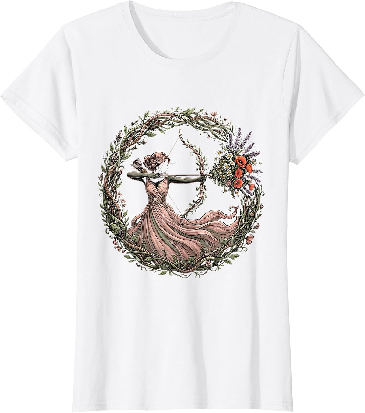Labor Day Archer Wildflower Arrow Illustration T-Shirt - White
