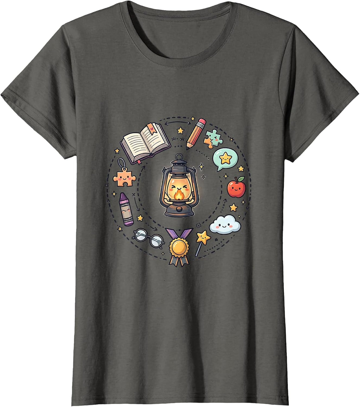 Women's Special Education Teacher Glowing Lantern Art T-Shirt - Asphalt Grey