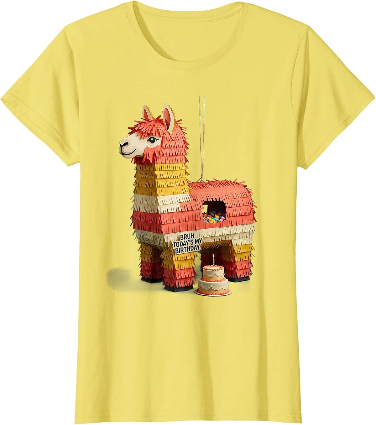 Bruh Today's My Birthday Funny Llama Piñata Birthday Boy T-Shirt - Lemon Yellow