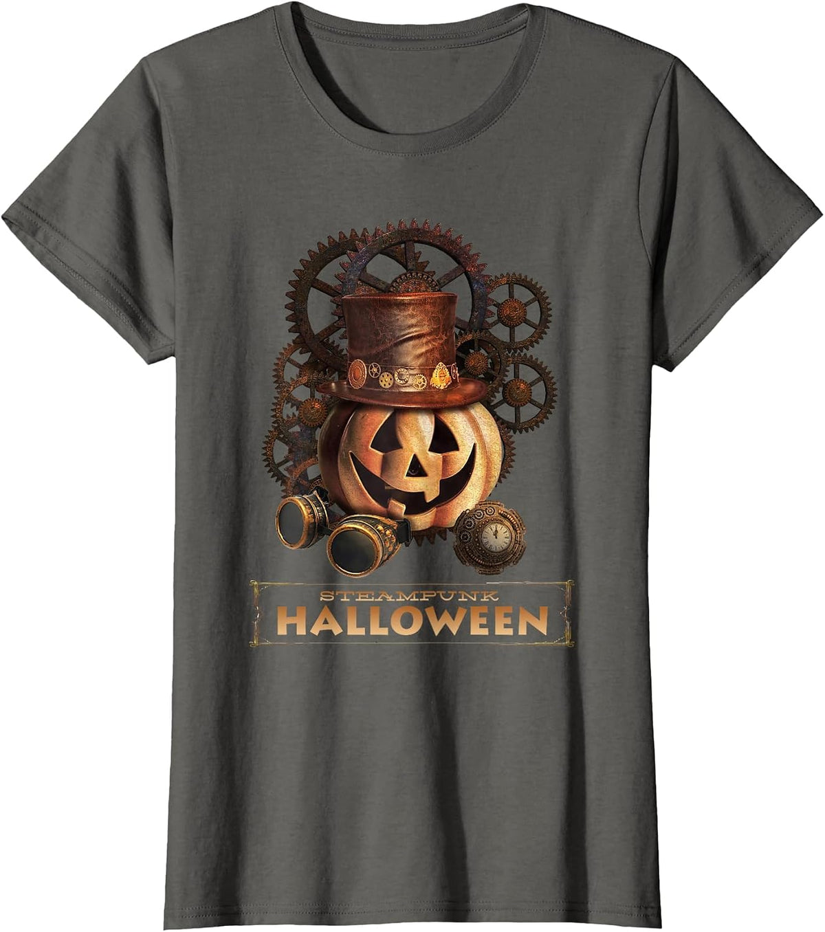 Steampunk Halloween Costumes Jack O Lantern Pumpkin Face T-Shirt - Asphalt Grey