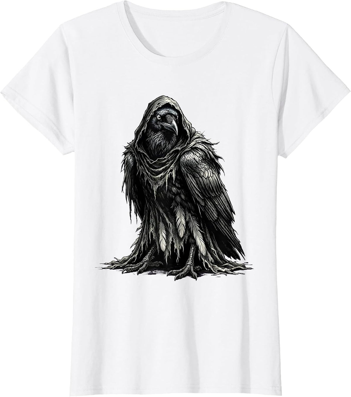 Women's Cawf Crow Hooded Cloak Illustration T-Shirt - White