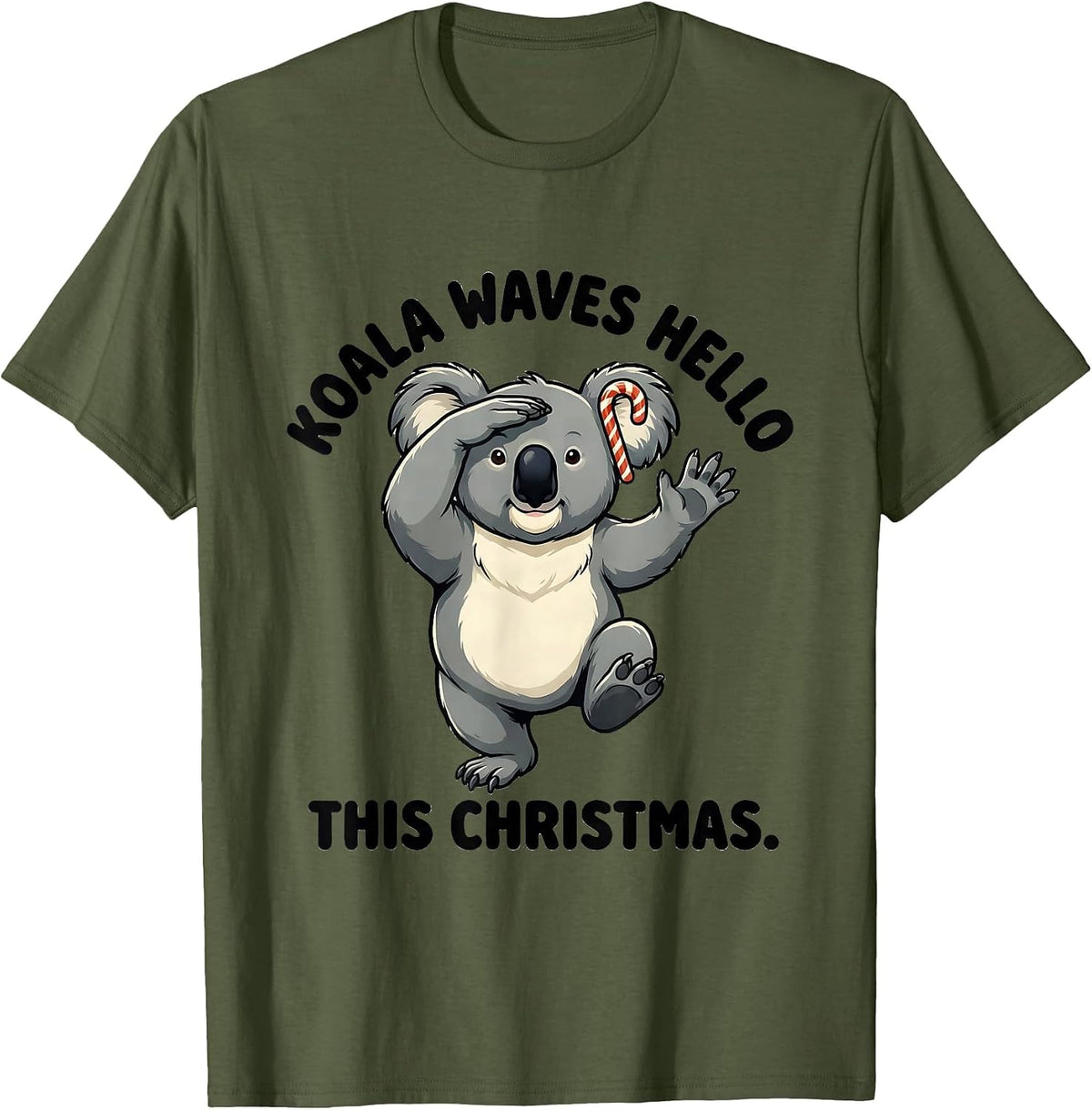 Koala Waves Hello This Christmas Cute Koala Lover Holiday T-Shirt - Olive Green