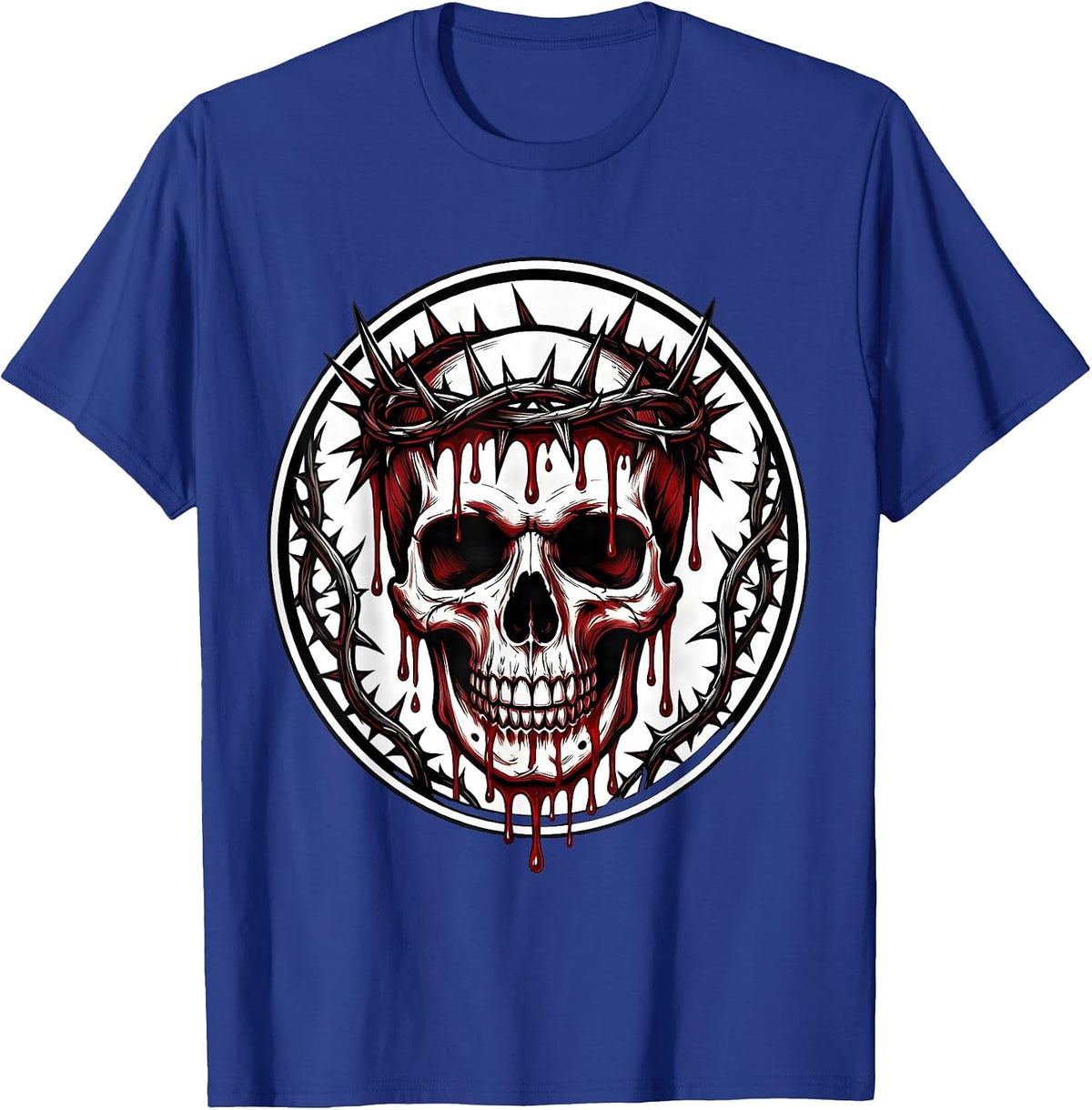 Men's Thorned Crown Dripping Blood Onto Skull Graphic T-Shirt - Royal Blue
