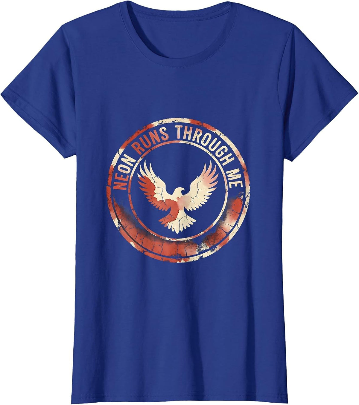 Women's Neon Runs Through Me Retro 80s Design T-Shirt - Royal Blue