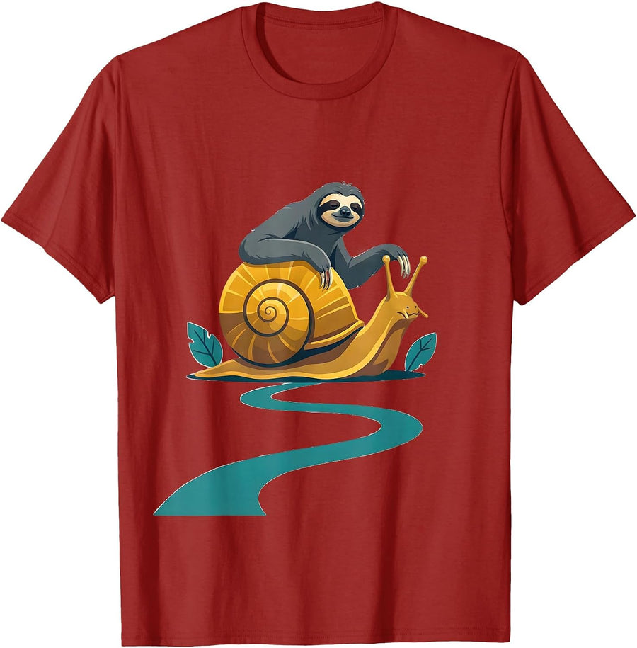 Sloth Snail Ride Funny Sloth Lover Gift T-Shirt, Men, Cranberry Red, 3X-Large - As Pictured