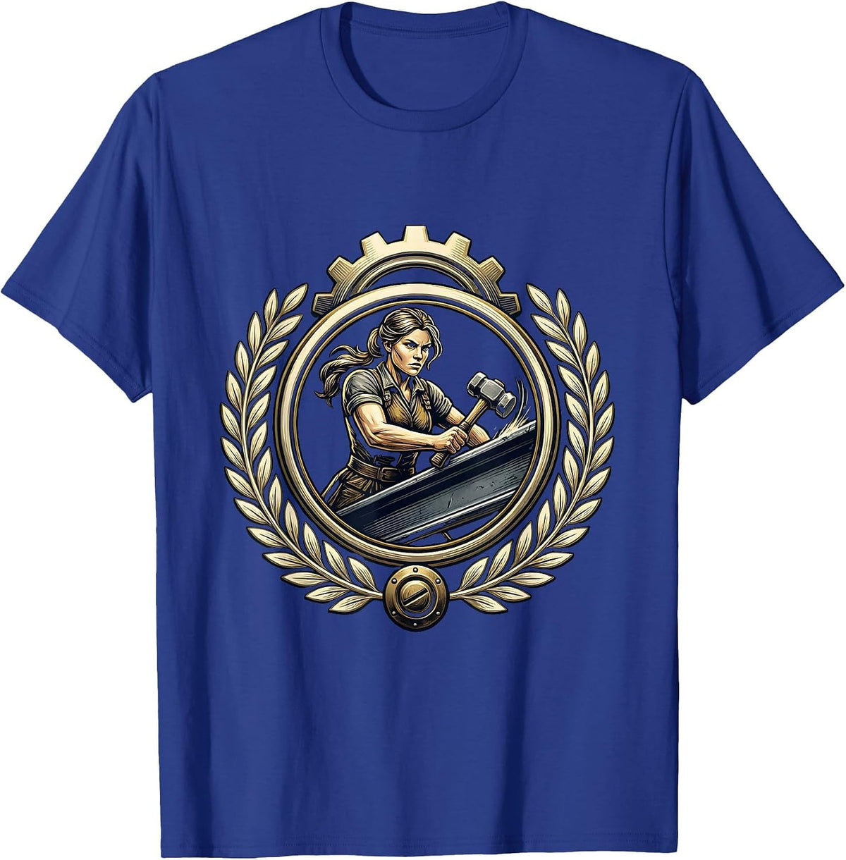 Rosie the Riveter Iron Girder Illustration T-Shirt - Royal Blue
