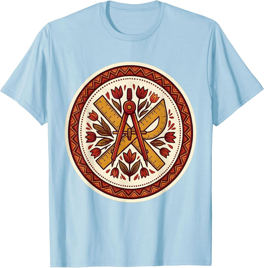 Men's Art Teacher Geometric Tools Illustration T-Shirt - Baby Blue