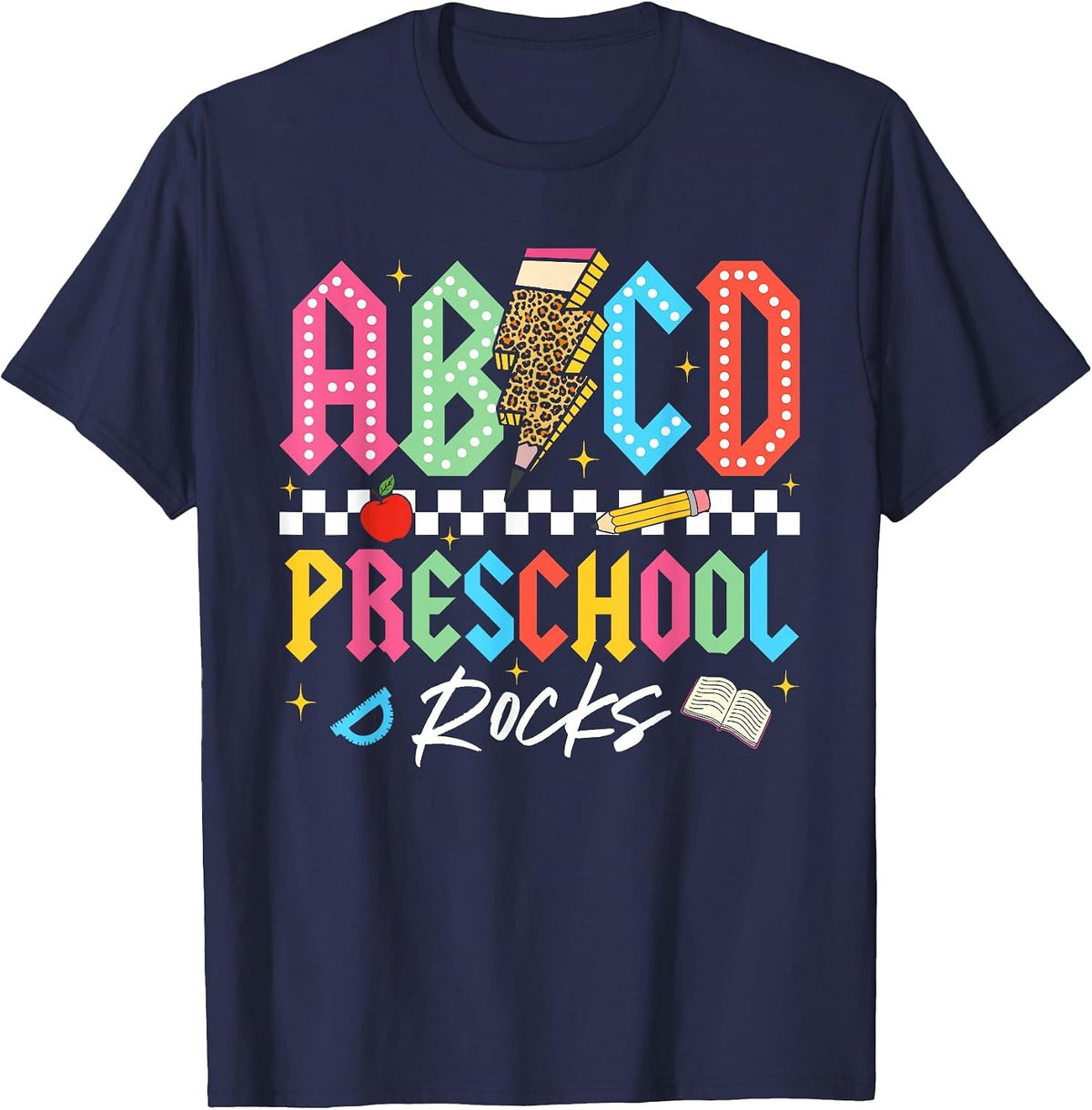 ABCD Preschool Rocks Pencil Lightning Teachers Rock Boys T-Shirt - Navy Blue