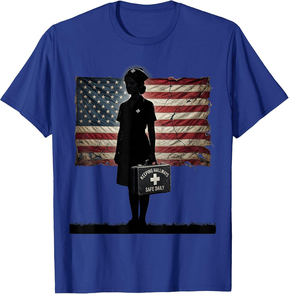 Keeping Hallways Safe Daily School Nurse Design T-Shirt - Royal Blue