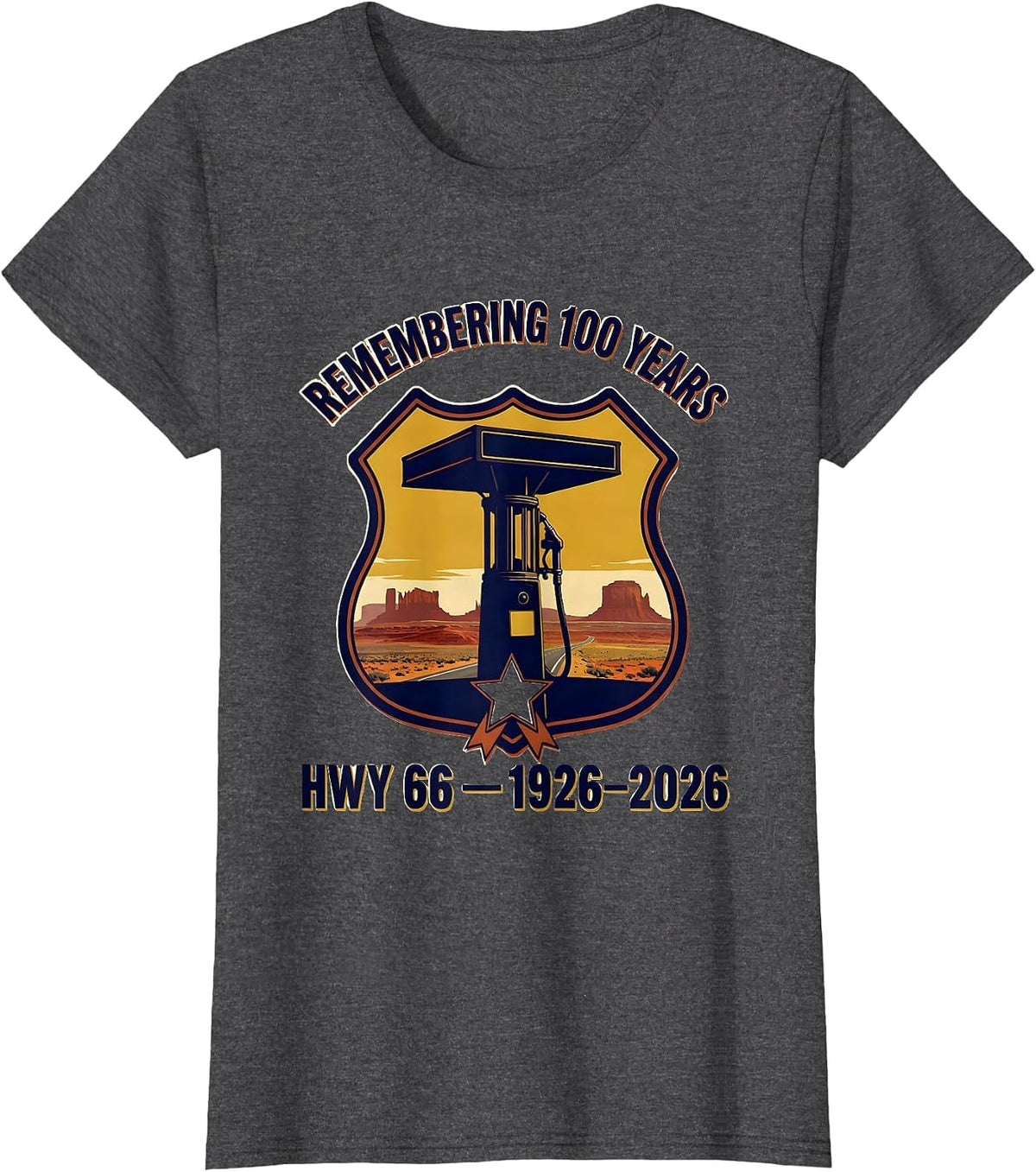 Women's Remembering 100 Years Hwy 66 1926-2026 Vintage T-Shirt - Dark Heather Grey