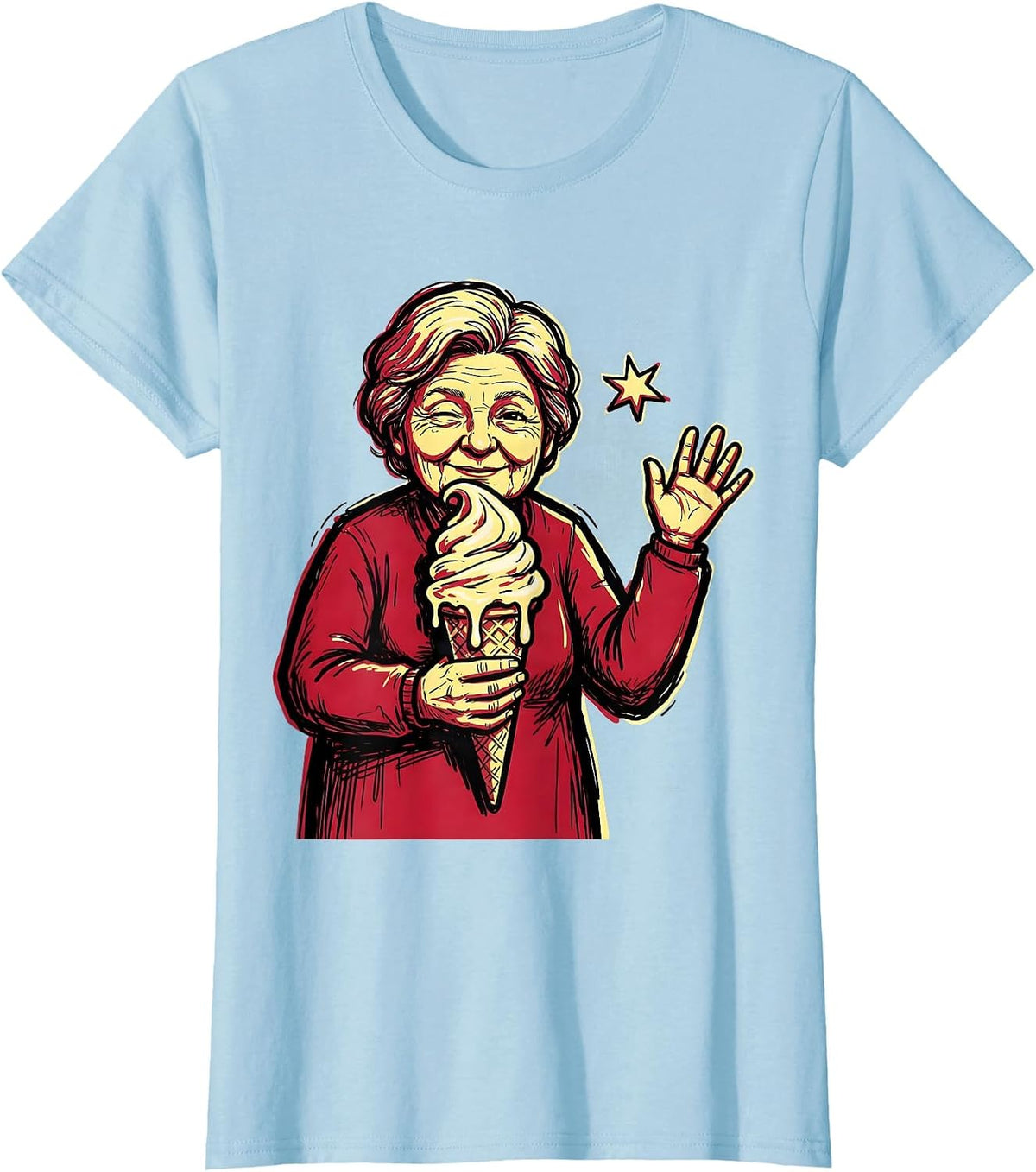 Cheerful Gigi Grandma Marker Outline Ice Cream Cone Humor T-Shirt - Baby Blue