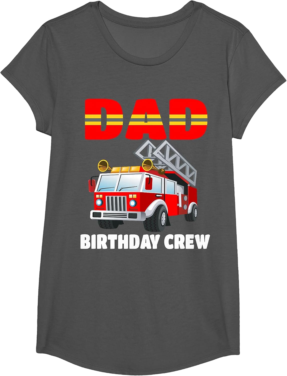 Dad Birthday Crew Shirt Fire Truck Birthday Fireman T-Shirt - Girls Asphalt Grey