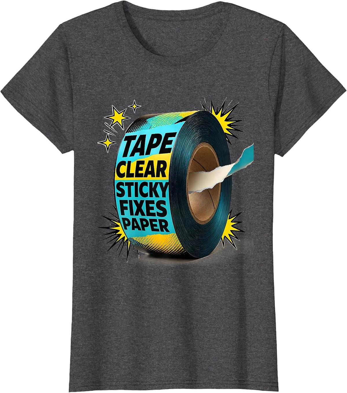 Women's Tape Clear Sticky Fixes Paper Pop Art Teacher Halloween T-Shirt - Dark Heather Grey