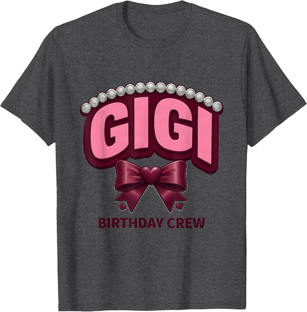 Gigi Birthday Crew Sparkle Varsity Family Matching Bow T-Shirt - Dark Heather Grey