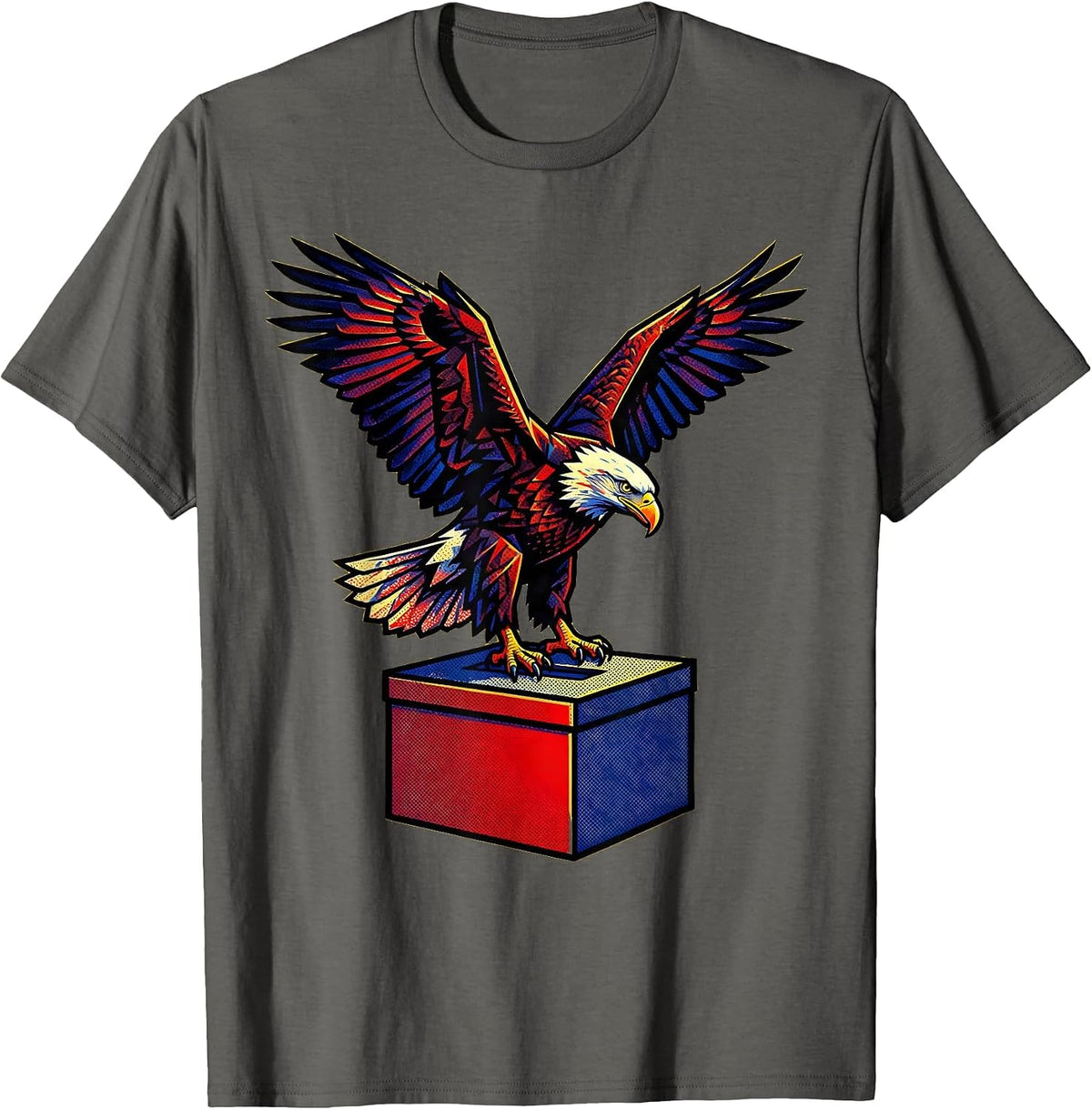 Men's Eagle on Vintage Ballot Box Civic Pride Design T-Shirt - Asphalt Grey
