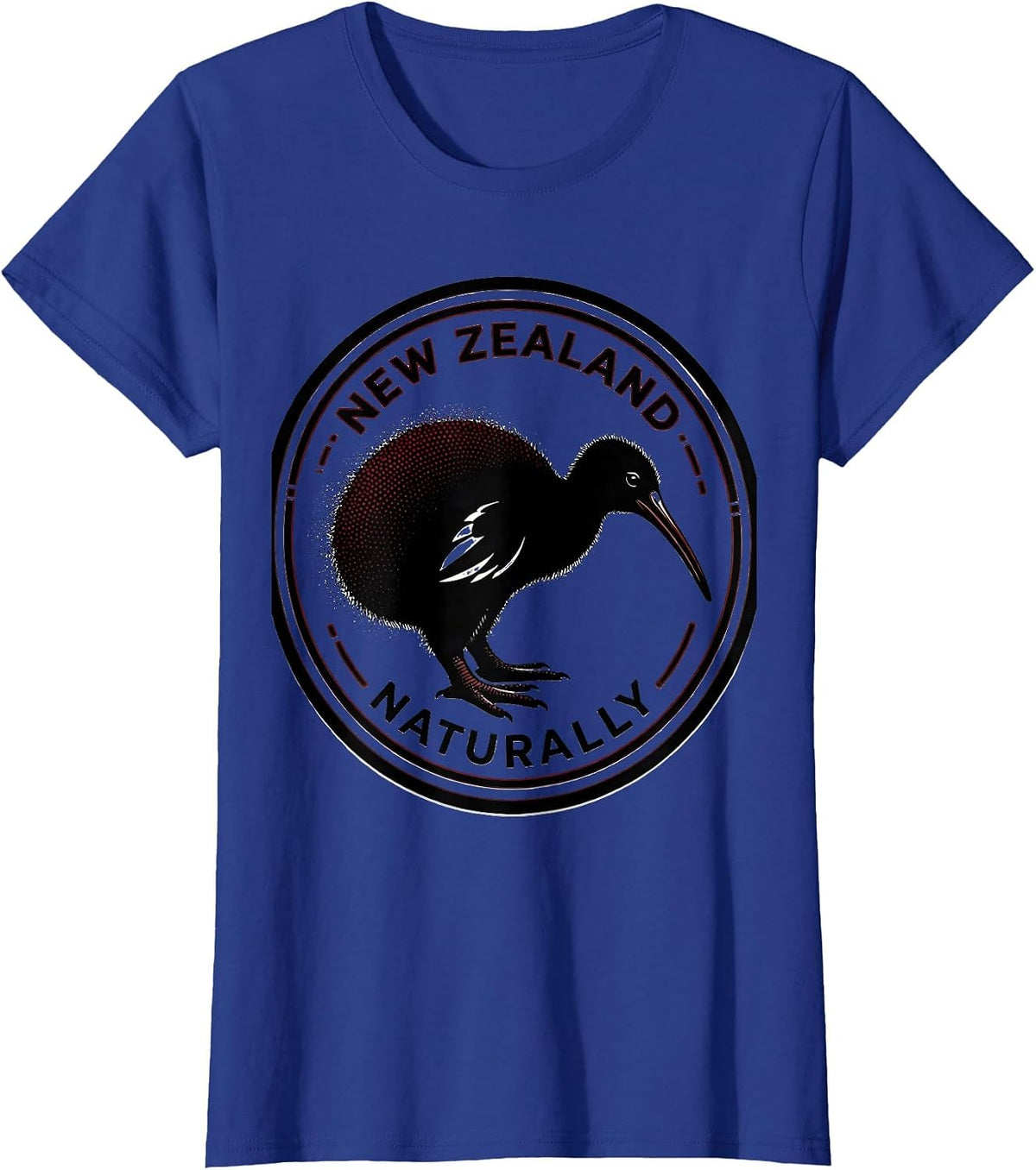 Women's New Zealand Naturally Blackwork Dotwork Kiwi Bird Lover T-Shirt - Royal Blue