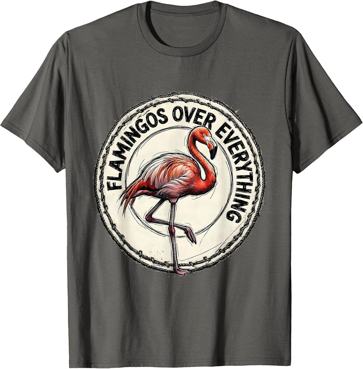 Flamingos Over Everything Flamingo Lover Design T-Shirt - Asphalt Grey