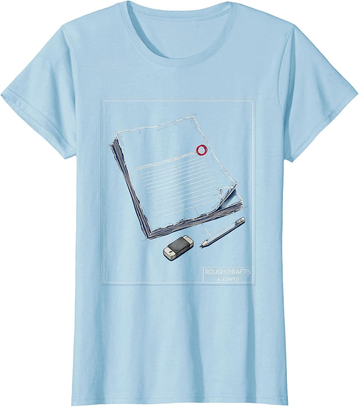 Rough Drafts Allowed Technical Blueprint Growth Mindset T-Shirt - Baby Blue