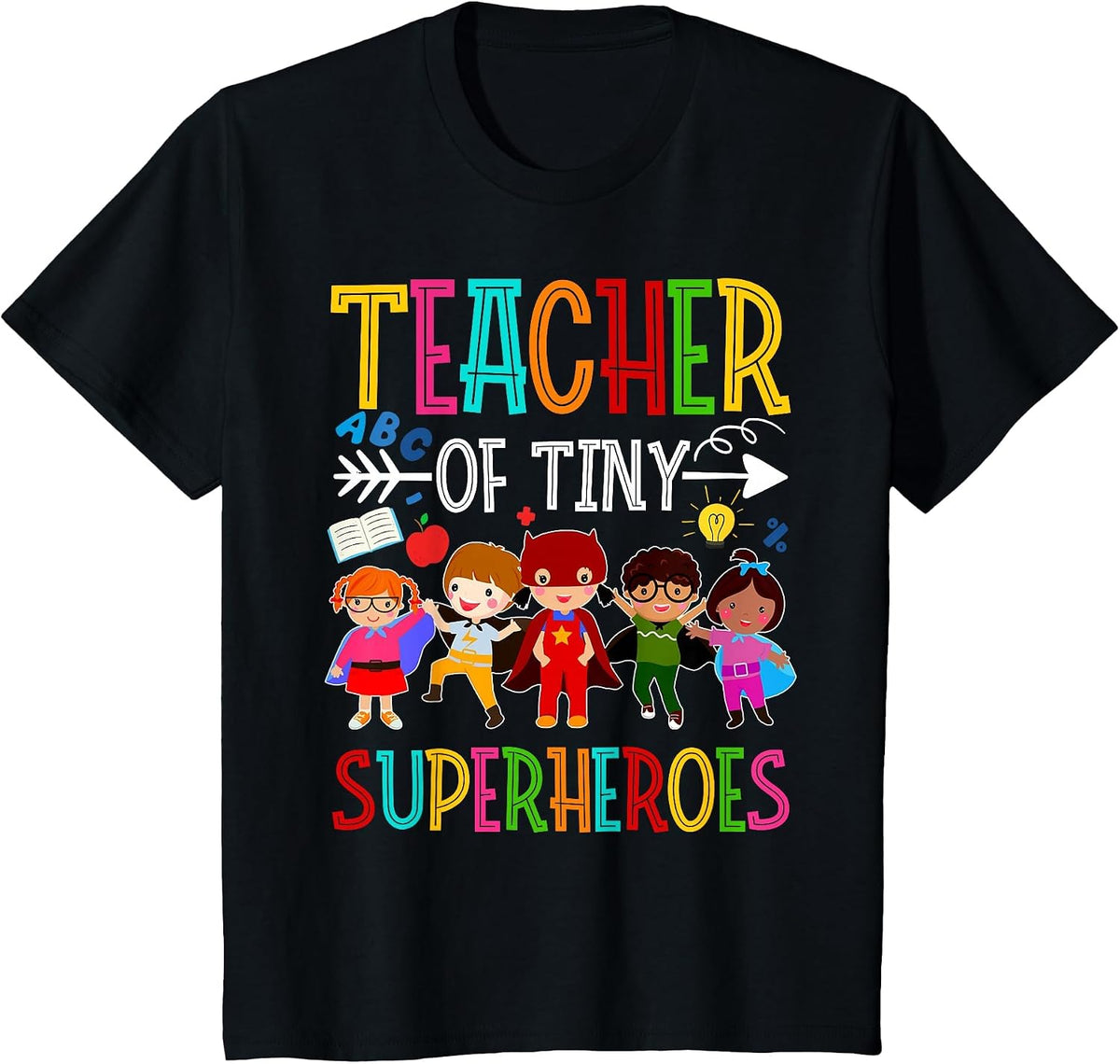 Kindergarten Prek Teacher of Tiny Superheroes Back to School T-Shirt - Black