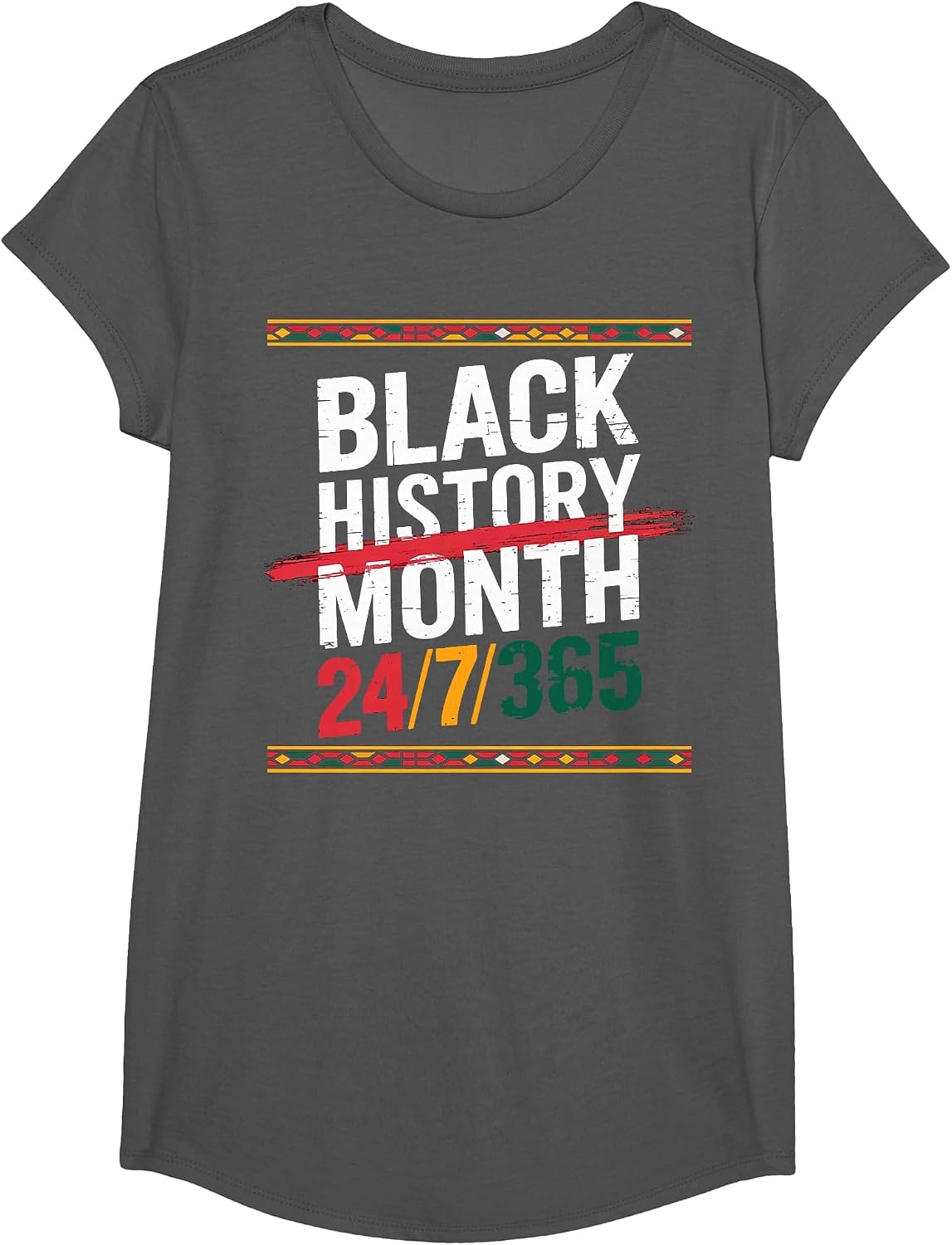 Black History Month 24/7/365 Pride African American T-Shirt - Girls Asphalt Grey