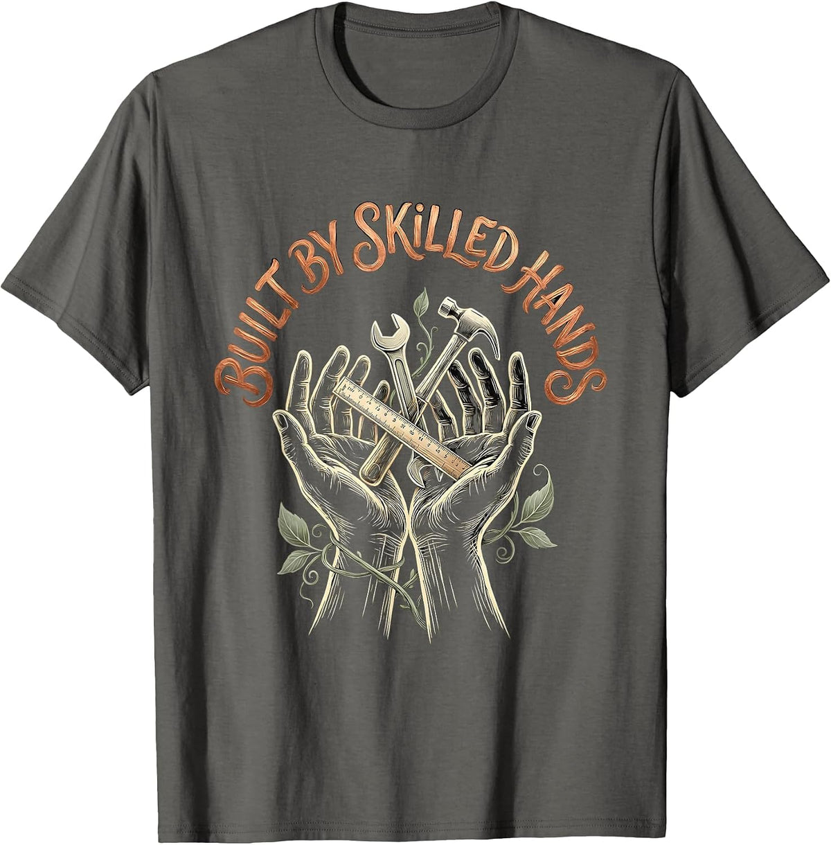 Built by Skilled Hands Labor Day Blueprint Design T-Shirt - Asphalt Grey