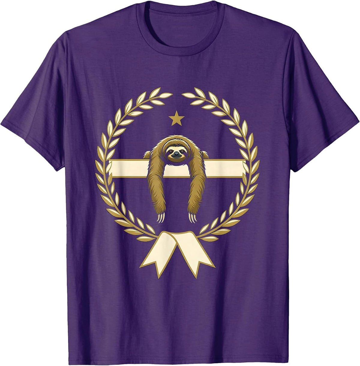 Men's Sloth Seal Emblem Funny Sloth Lover Novelty Humor T-Shirt - Purple