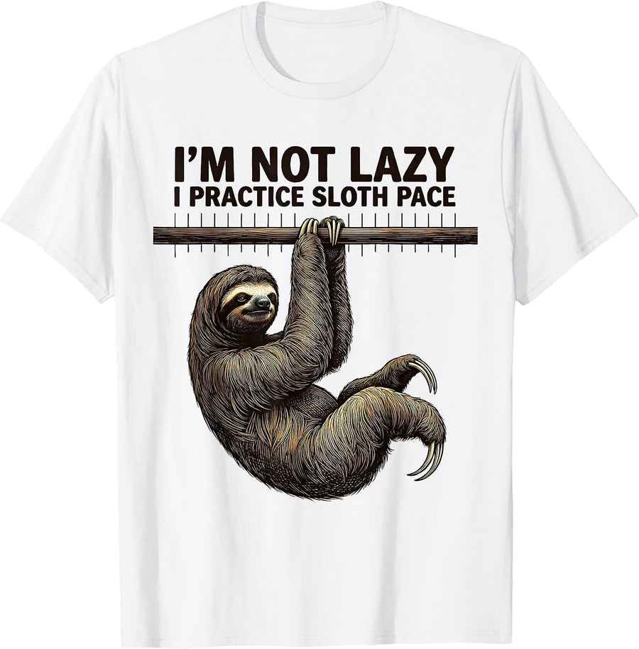 Men's I'm Not Lazy, I Practice Sloth Pace Funny Sloth Lover Animal T-Shirt - White