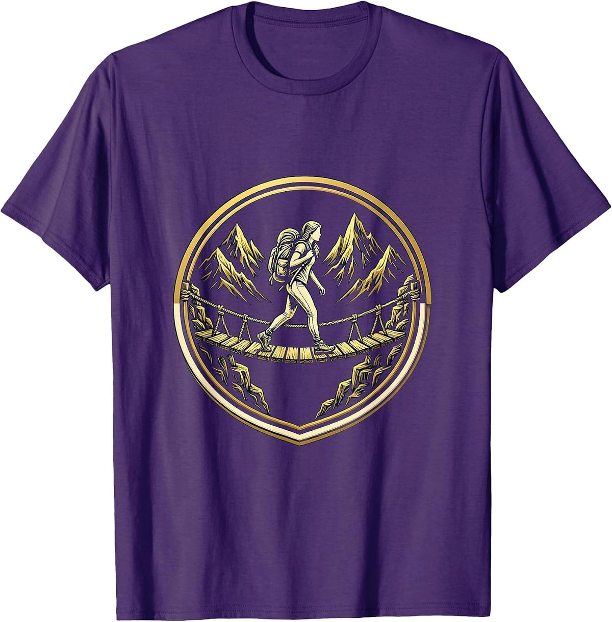 Adventure Hiker Rope Bridge Crossing Illustration T-Shirt - Purple