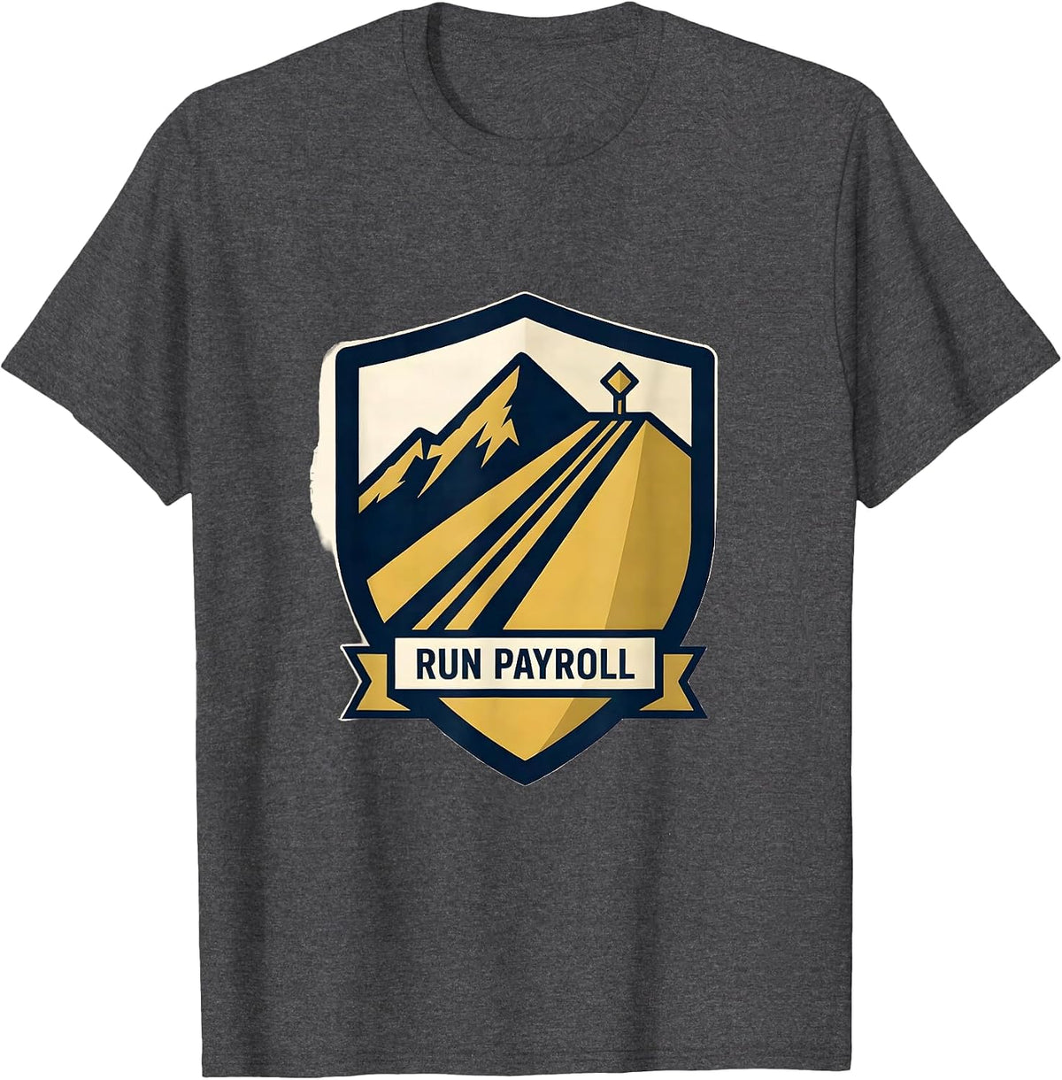 Men's Run Payroll Shield Emblem Ski Slope Skiing Snowboarder Humor T-Shirt - Dark Heather Grey