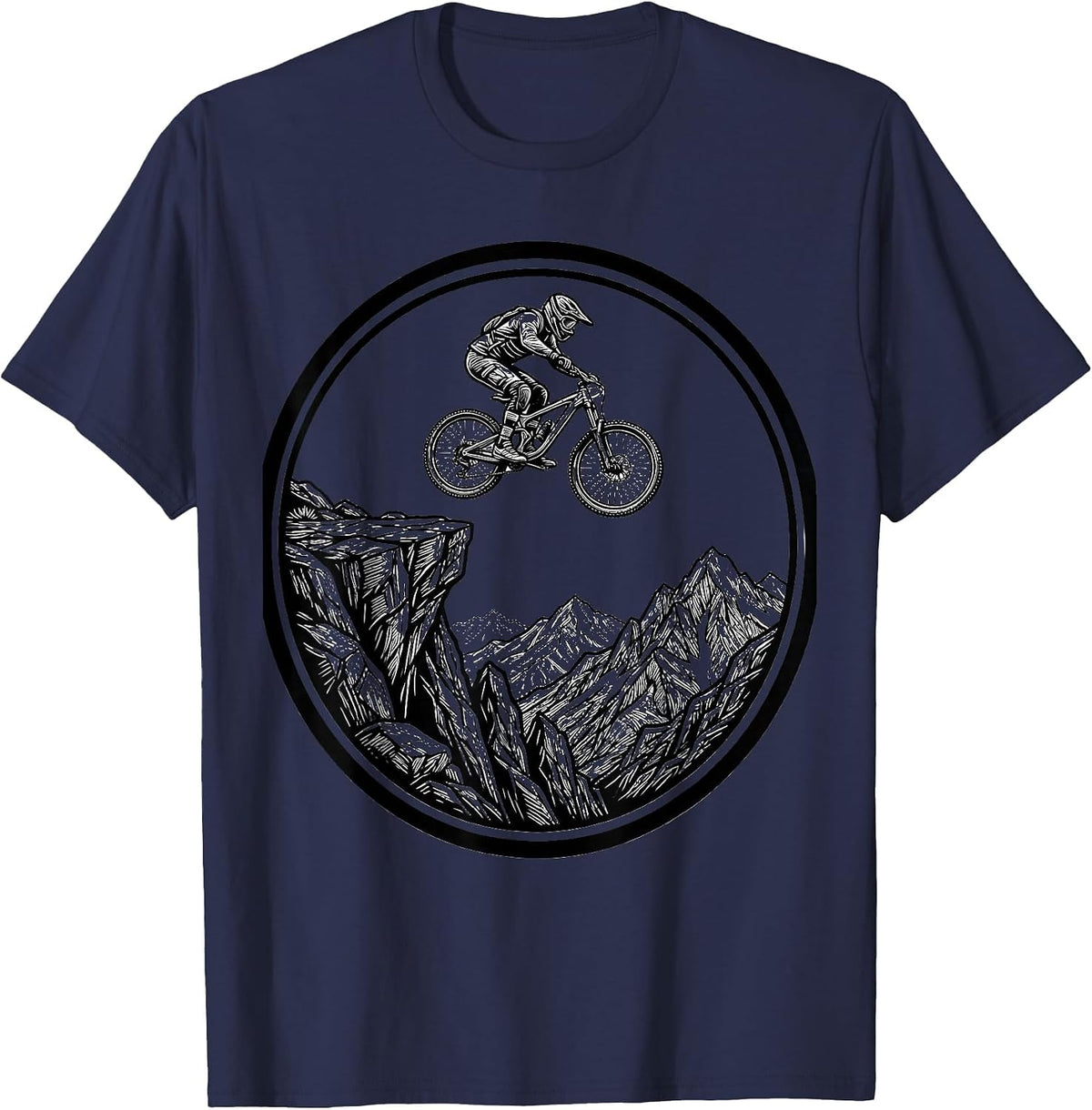Mountain Bike Cliff Launch Graphic Tee T-Shirt - Navy Blue