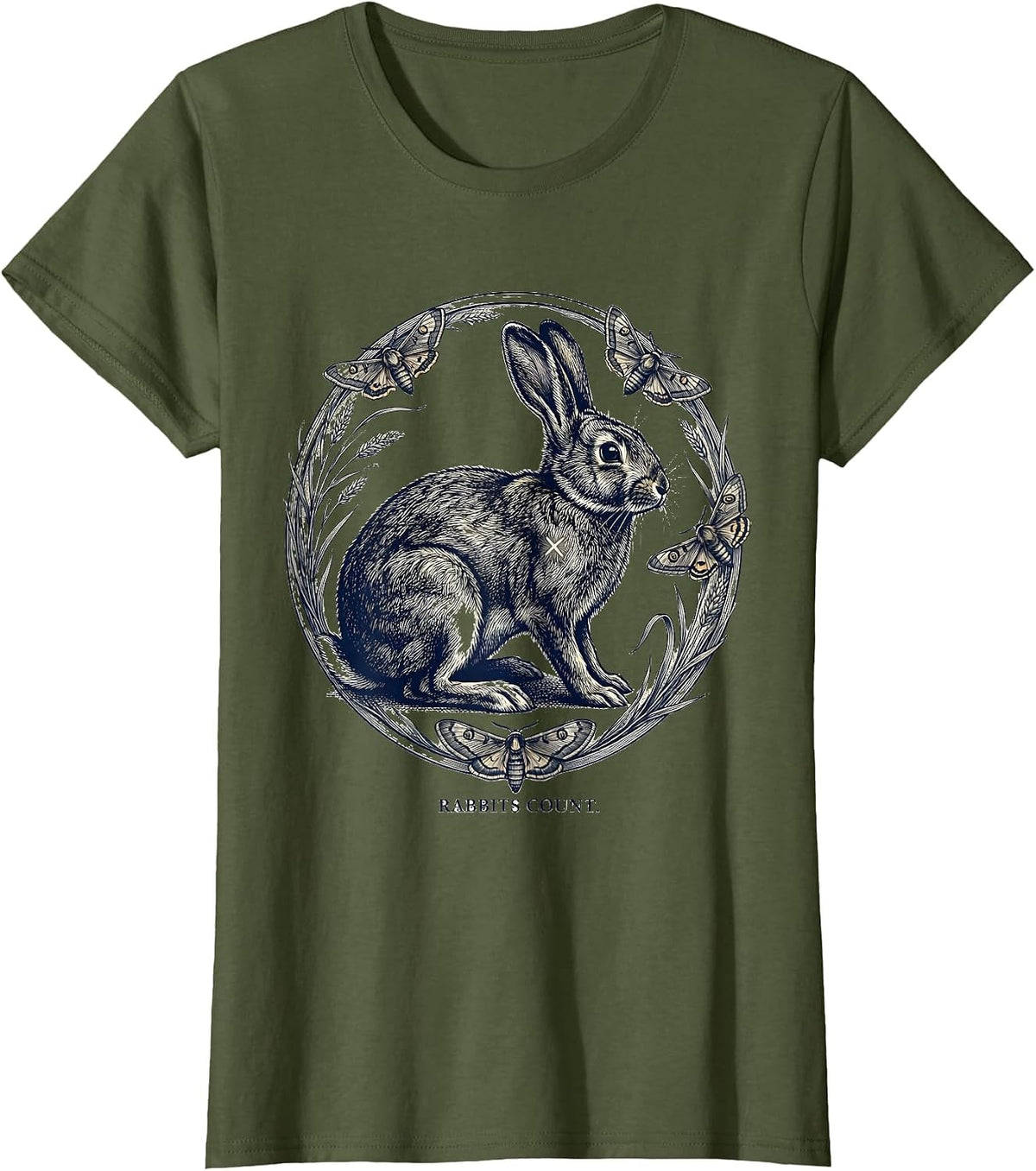 Women's Rabbits Count Alt Goth Kawaii Bunny Rabbit Aesthetic T-Shirt - Olive Green