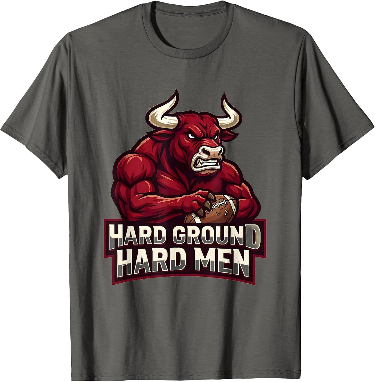 Hard Ground Hard Men Rugby Graphic Design T-Shirt - Asphalt Grey