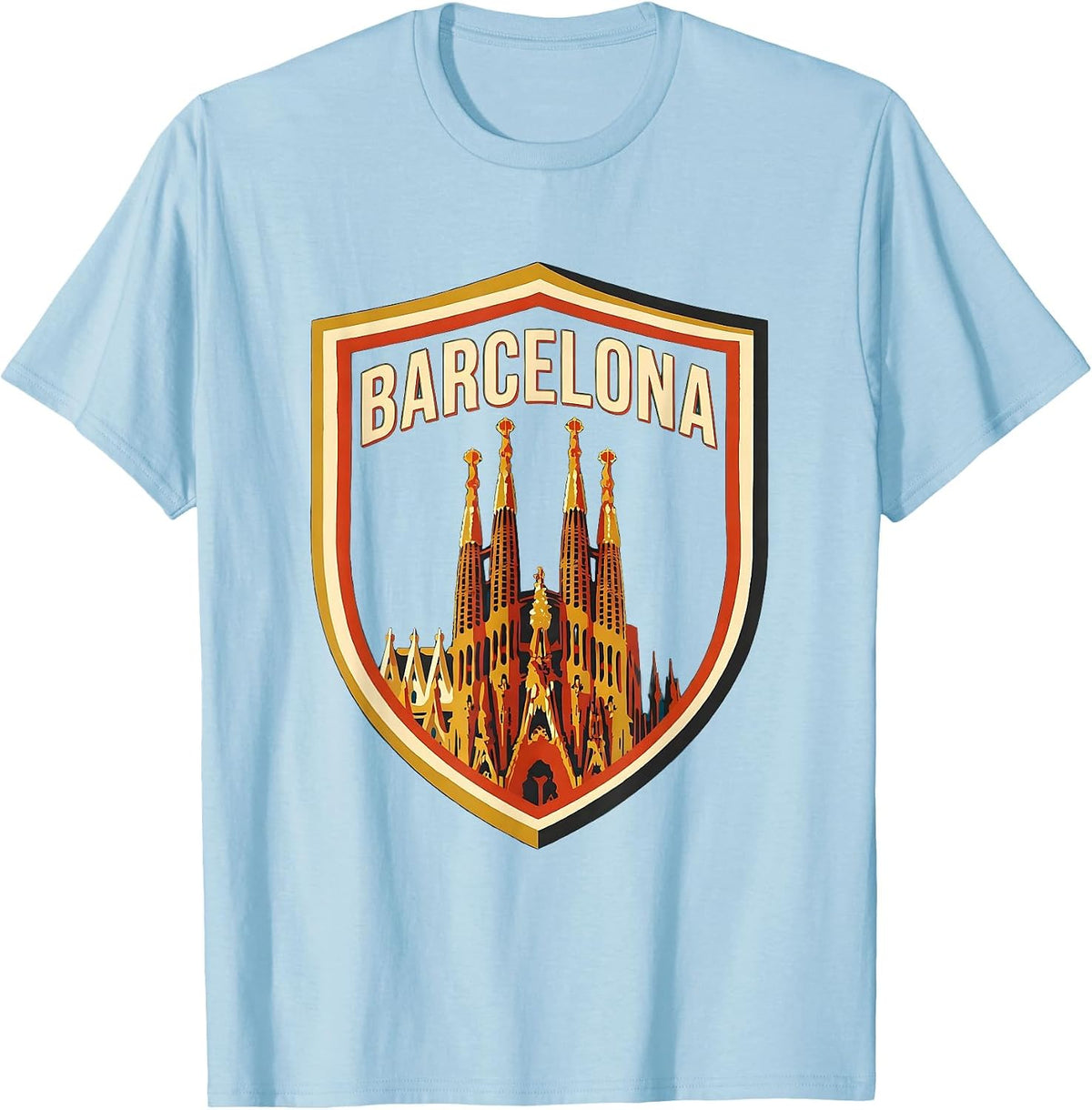 Men's Barcelona Screenprint Poster Spanish Heritage Souvenir T-Shirt - Baby Blue