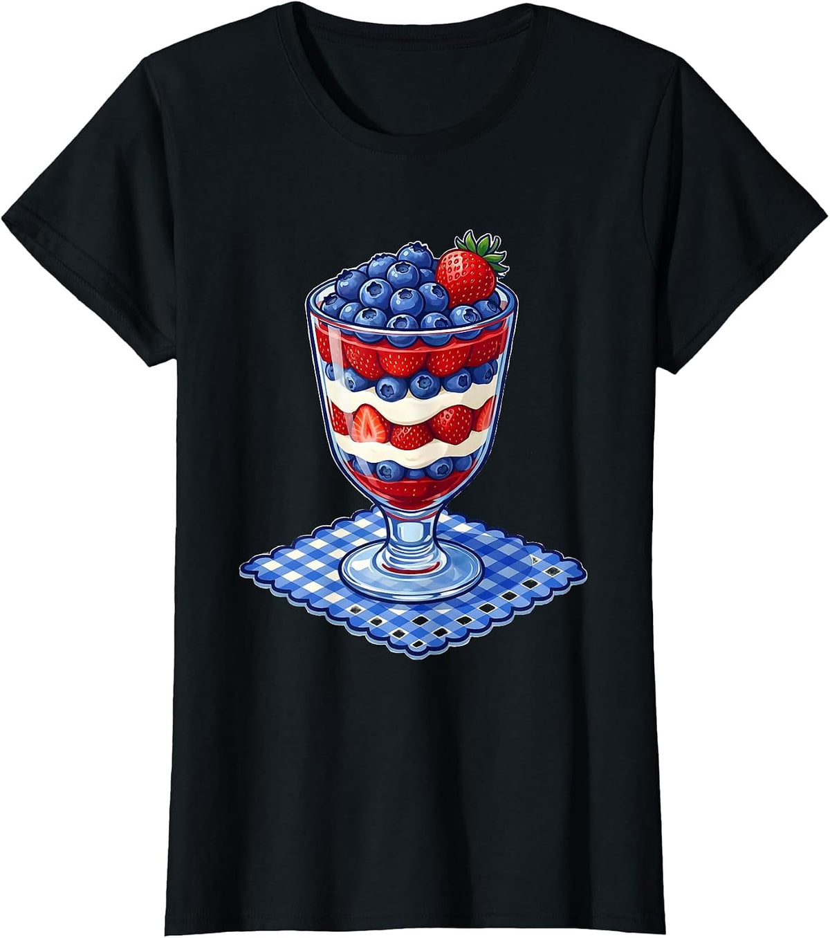 Women's Red White and Blueberries Parfait Graphic T-Shirt - Black