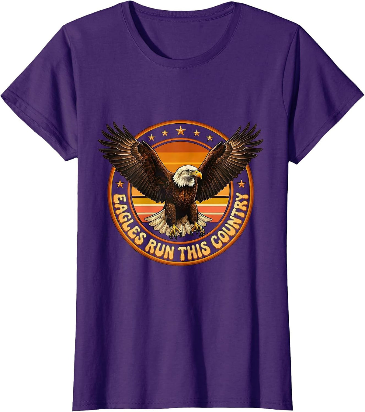 Women's Eagles Run This Country American Flag Design T-Shirt - Purple