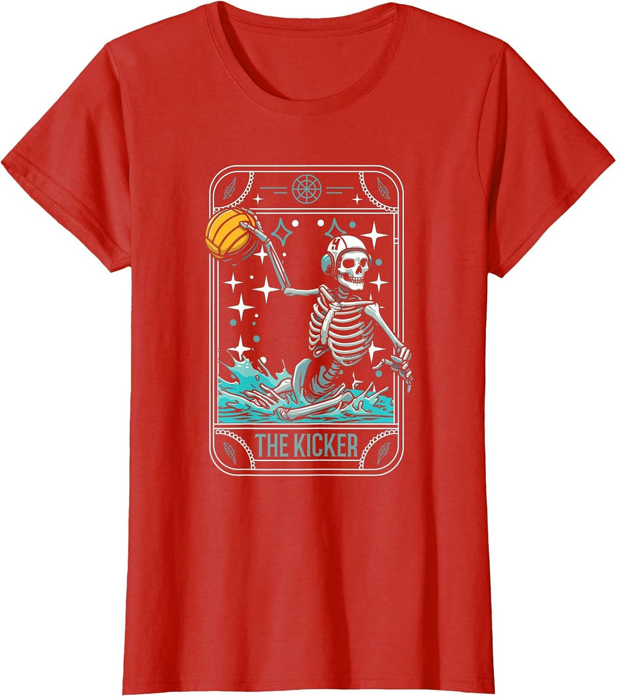 Water Polo - Player Waterpolo Sport Skeleton Tarot Card T-Shirt - Red