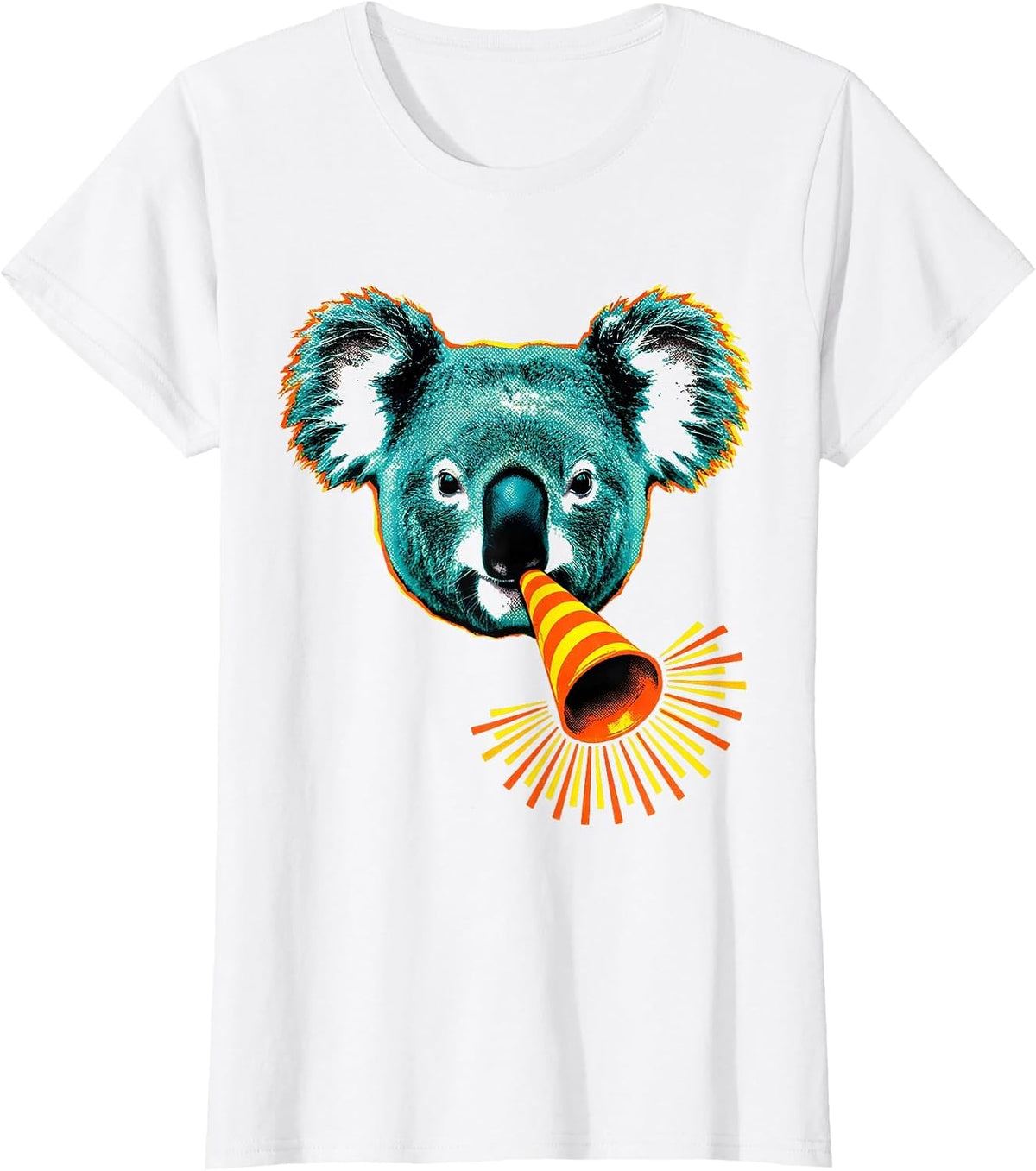 Women's Broad Blunt Koala Party Horn Funny Animal Lover T-Shirt - White