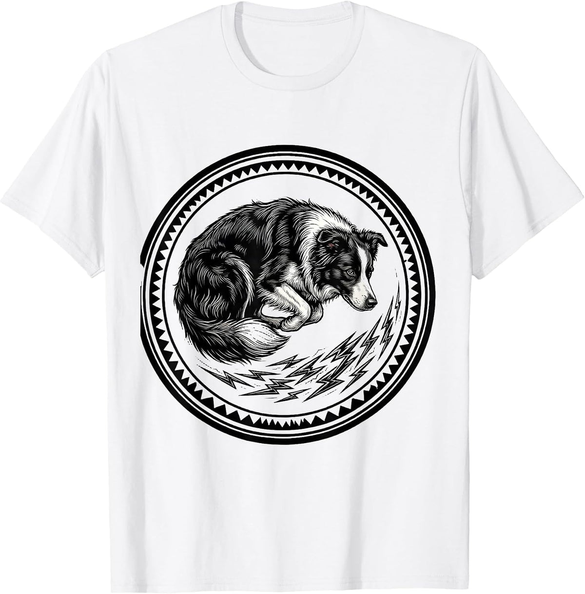 Men's Border Collie Herding Lightning Bolts Graphic T-Shirt - White