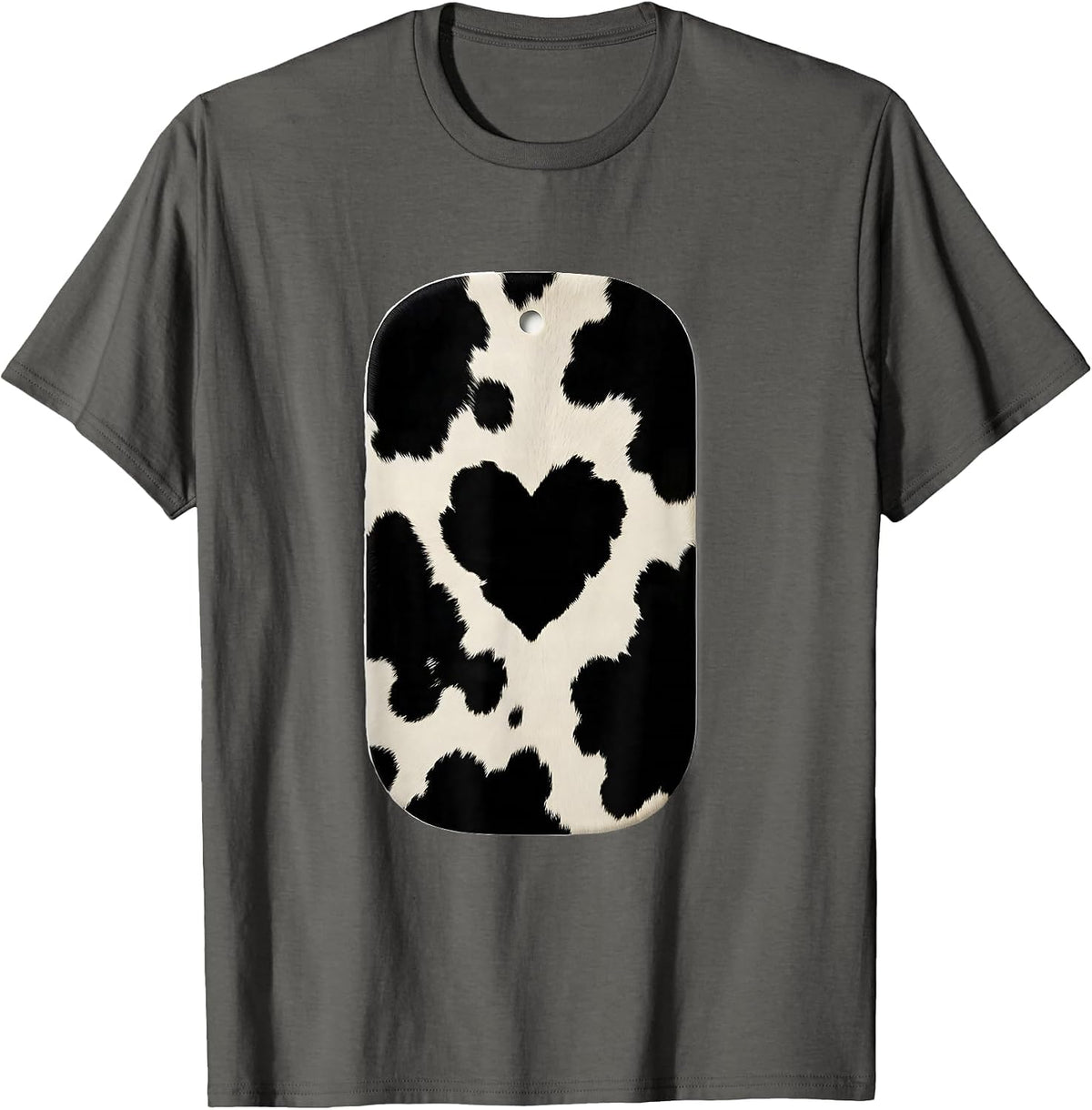 Cow Print Heart Pattern Cute Cow Lover Graphic T-Shirt - Asphalt Grey