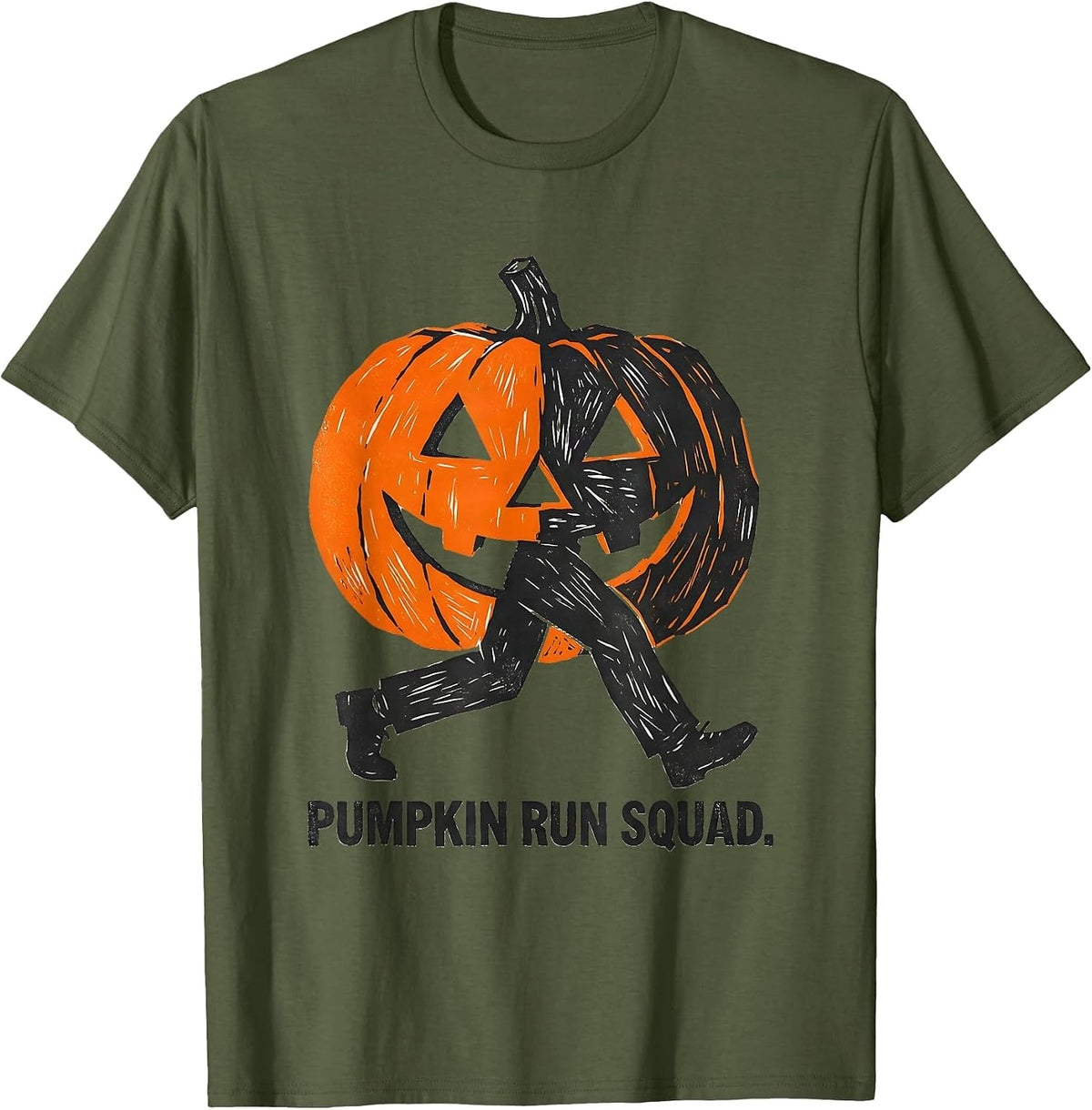 Men's Pumpkin Run Squad Funny Runner Costume Halloween Marathon T-Shirt - Olive Green
