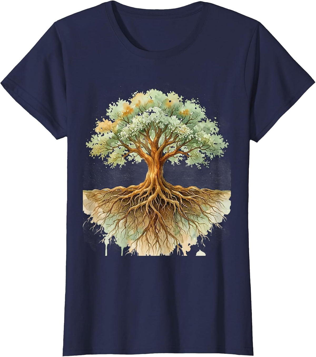 Women's Roots and Canopy Mirrored Tree Graphic T-Shirt - Navy Blue
